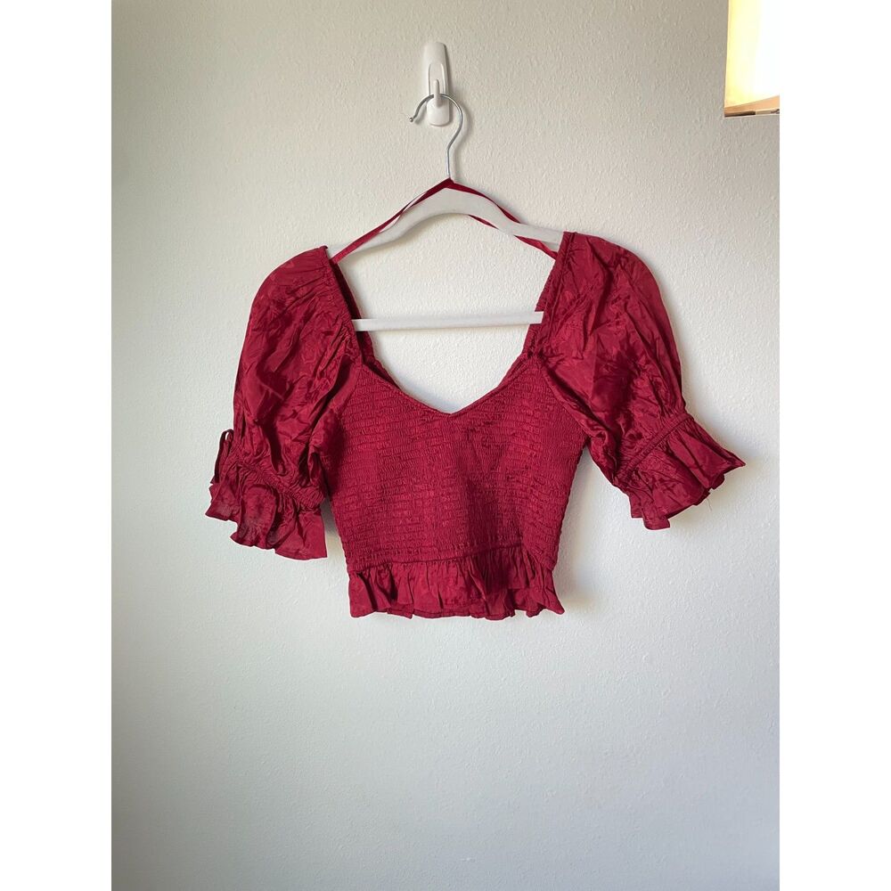 Band of the Free NWT Smocked Top XS - Rhubarb Red Milkmaid Crop Blouse